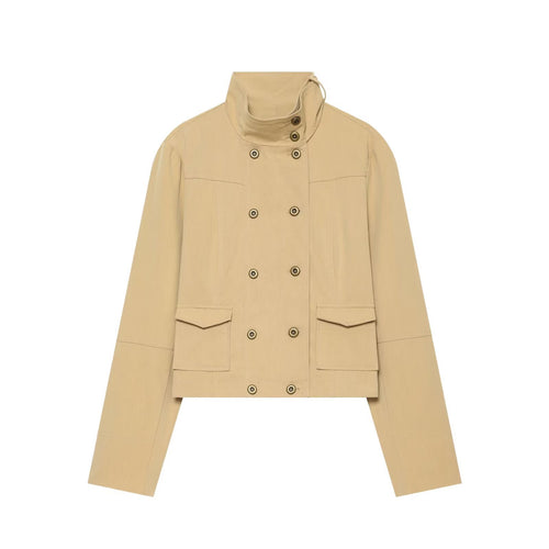 Damen Kurzgeschnittene doppeltreihige Utility-Jacke mit hohem Stehkragen Echo Archiv