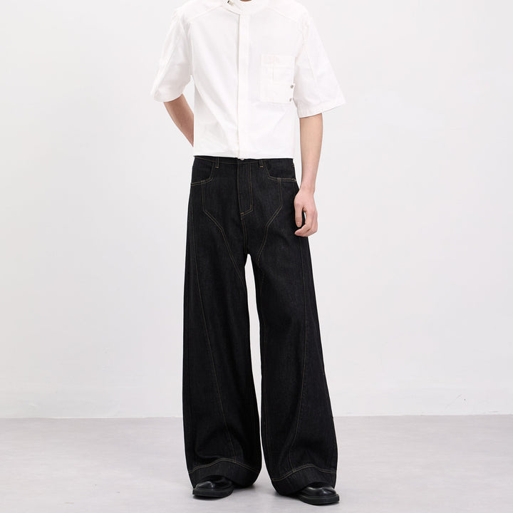 Herren Oversize-Denim-Palazzohose mit skulpturalen Paneelnähten und tiefem Schritt Echo Archiv