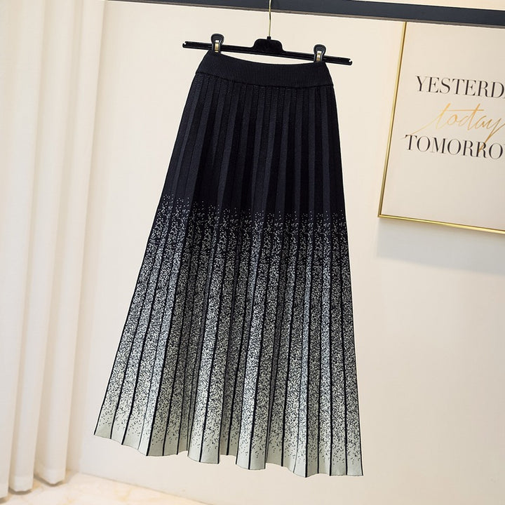 Damen Eleganter Plissee-Rock mit kontrastierenden Streifen Echo Archiv