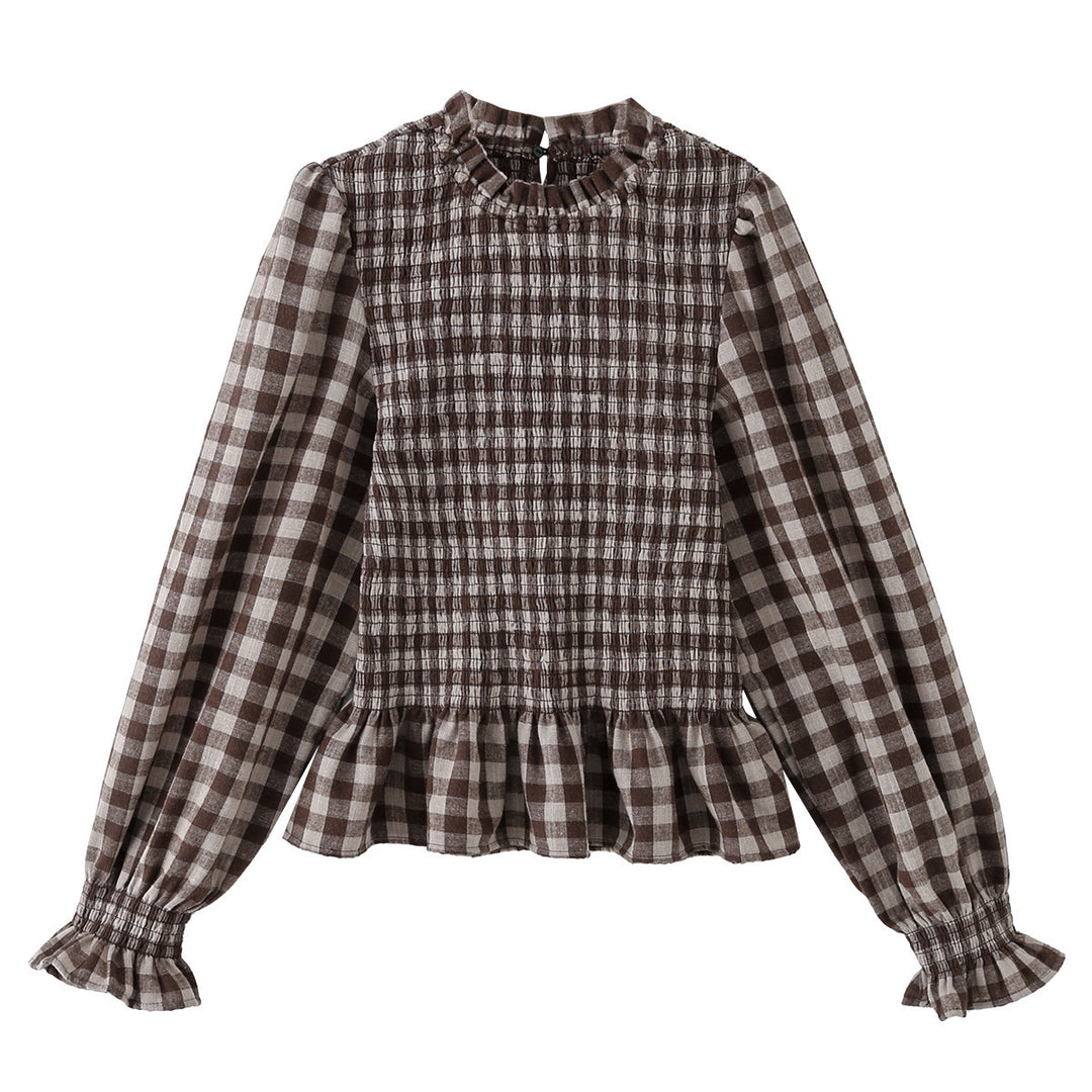 Damen 10+ leichtes Smock‑Blusenshirt mit Rüschenkragen, Ballonärmeln und Schößchen Echo Archiv