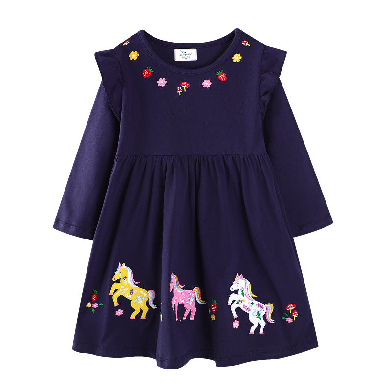 Mädchen Freizeitkleid mit buntem Einhorn-Design und floralen Applikationen Echo Archiv