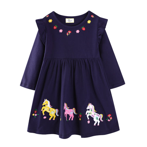 Mädchen Freizeitkleid mit buntem Einhorn-Design und floralen Applikationen Echo Archiv