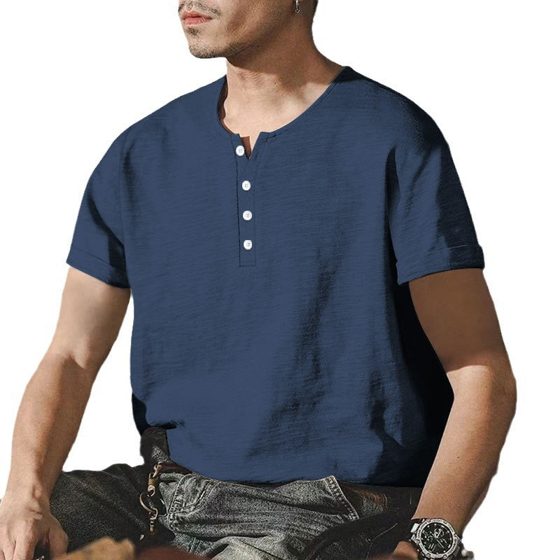 Herren Casual Henley-T-Shirt aus hochwertiger Baumwolle mit Knopfleiste Echoarchiv