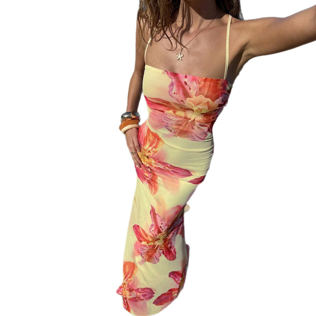 Damen Maxi Kleid mit floralem Design und Spaghettiträgern Echo Archiv