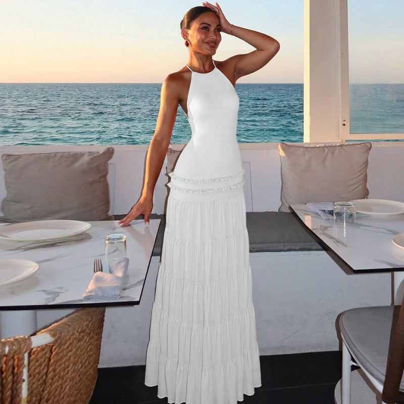Damen Elegantes Spaghetti-Träger Maxikleid mit Rüschendetails Echo Archiv