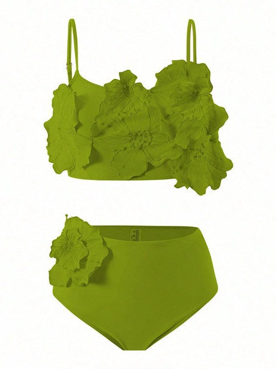 Damen Bikini-Set mit floralem 3D-Design und hochgeschnittenem Unterteil Echo Archiv