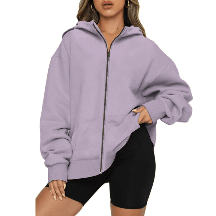 Damen nan leichte Zip-Kapuzenjacke im Relaxed-Fit mit Kängurutasche und gerippten Bündchen Echo Archiv