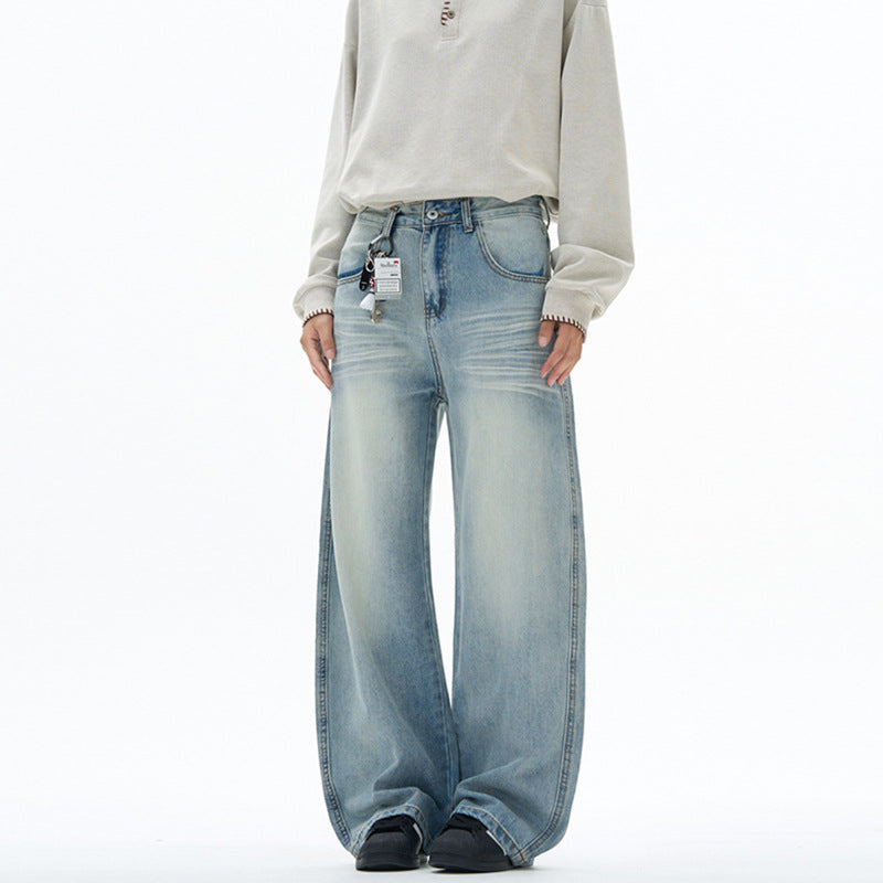 Damen extraweite hochgeschnittene Baggy-Jeans mit tiefem Schritt und Vintage‑Waschung Echo Archiv