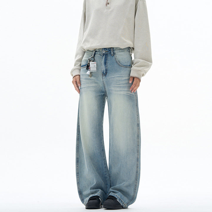 Damen extraweite hochgeschnittene Baggy-Jeans mit tiefem Schritt und Vintage‑Waschung Echo Archiv