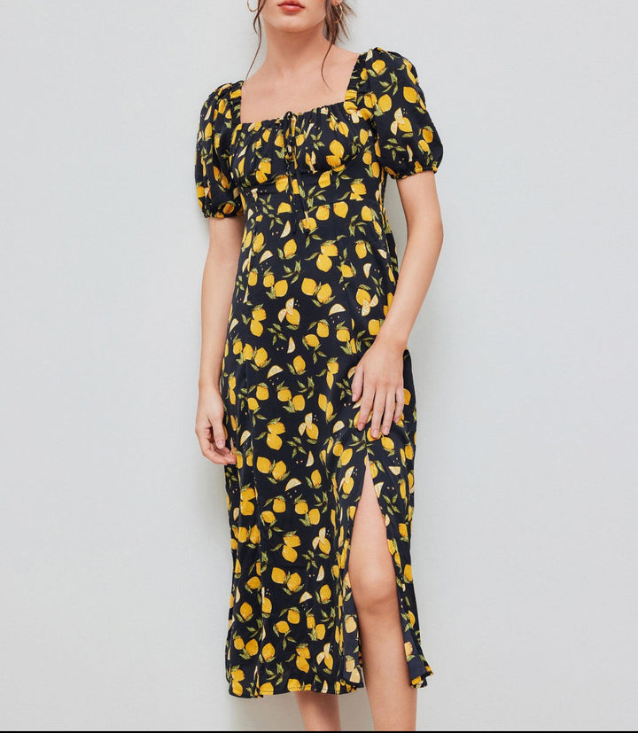 Damen Maxikleid mit pflanzlichem Muster und raffiniertem Schlitz Echo Archiv