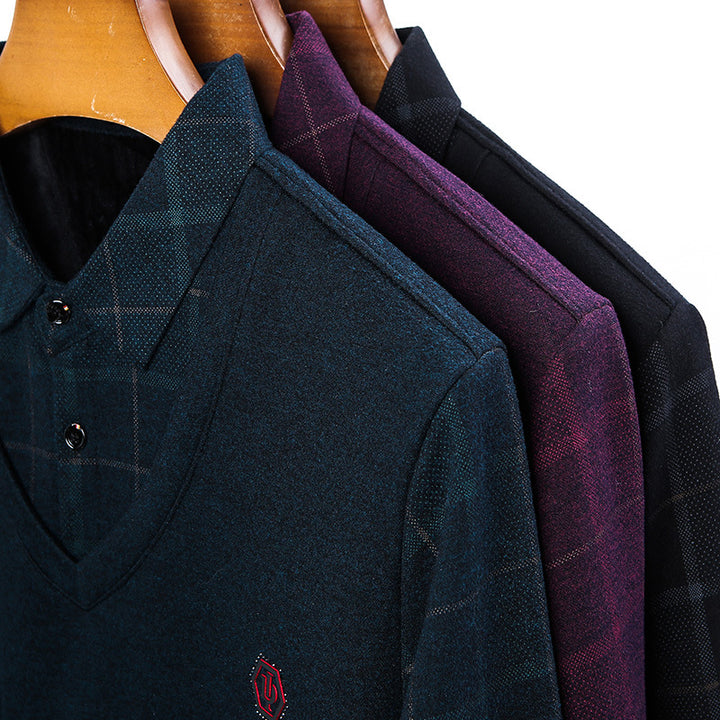 Herren eleganter V-Ausschnitt Pullover mit strukturiertem Oberteil Echoarchiv