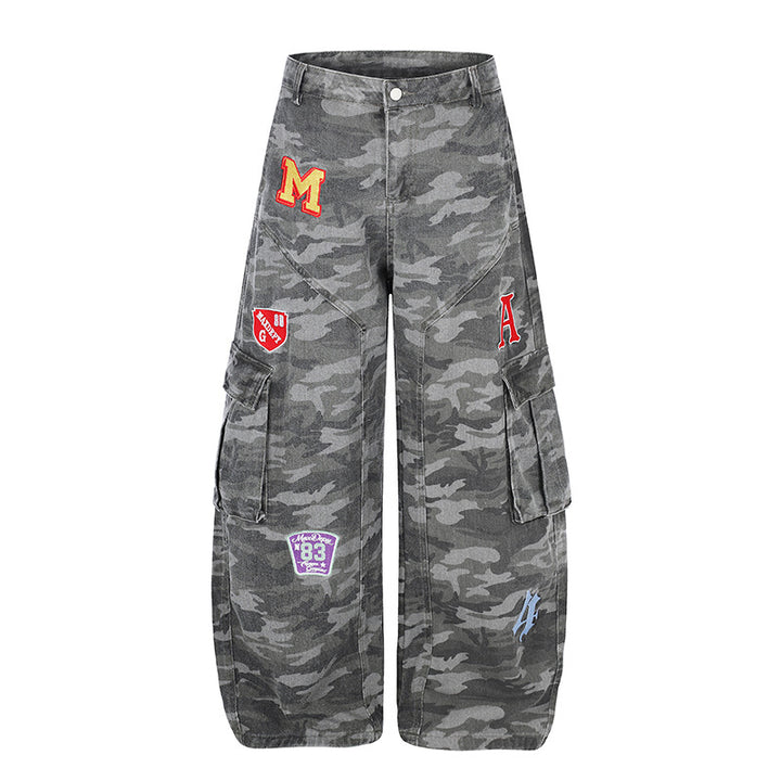 Damen Weite Cargo-Hose im Camouflage-Look mit Applikationen und Multi-Taschen Echoarchiv