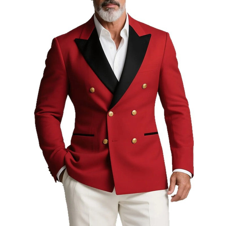 Herren eleganter Zweireiher Blazer mit luxuriösen Knopfdetails und schicken Aufschlägen Echoarchiv