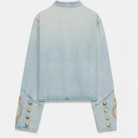 Damen Cropped-Jeansjacke im Military‑Stil mit dekorativer Kordelapplikation Echo Archiv
