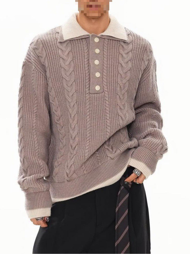 Herrenmode Grobstrickpullover mit Polo-Kragen Echo Archive