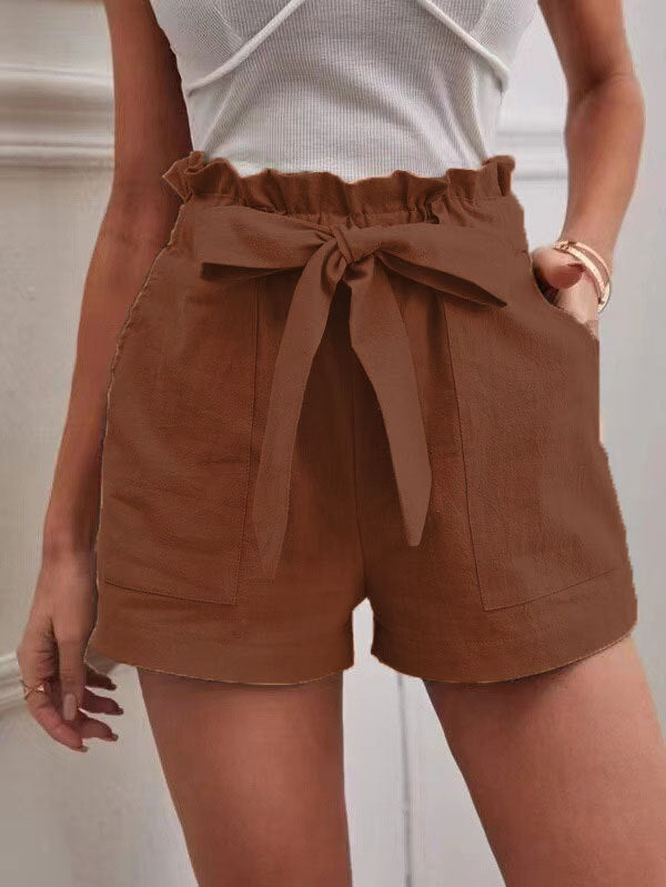 Damen Leichte Shorts mit dekorativem Bindegürtel und elastischem Bund Echoarchiv