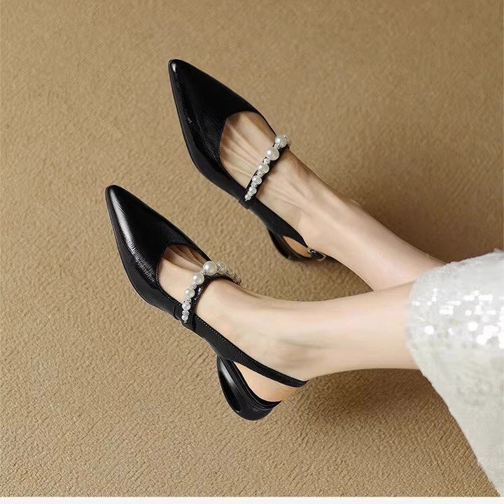 Damen spitze Slingback‑Mules mit Perlenriemen und skulpturalem Absatz Echo Archiv