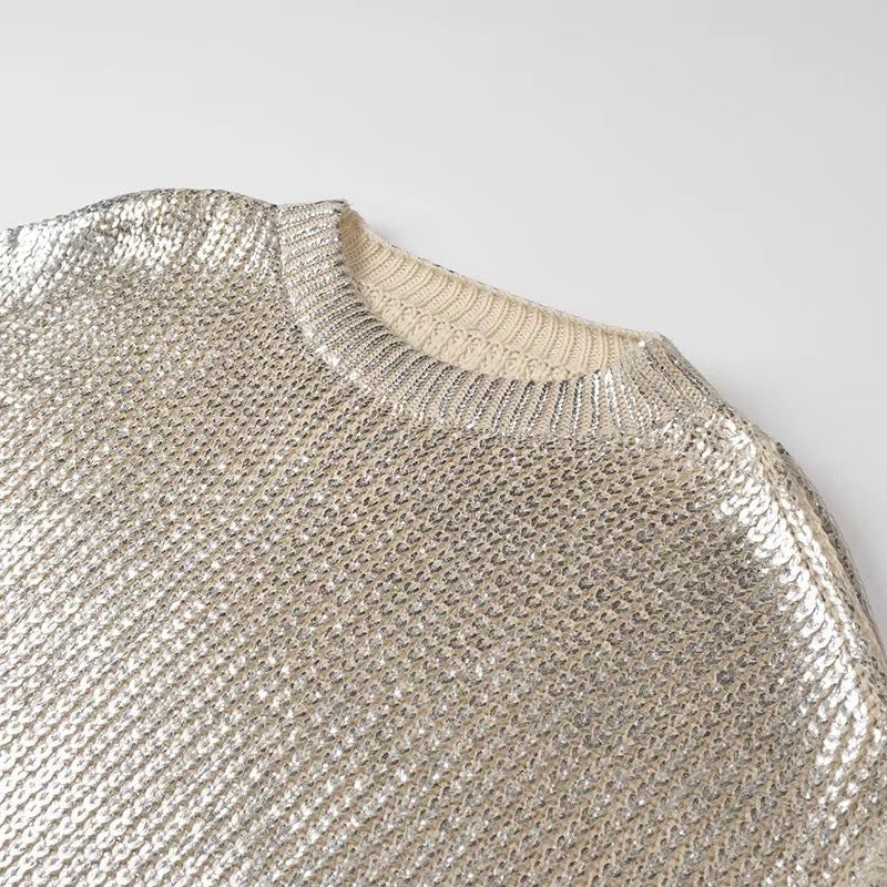 Damen Glänzender Oversize-Strickpullover mit Schulter-Cutouts Echo Archiv