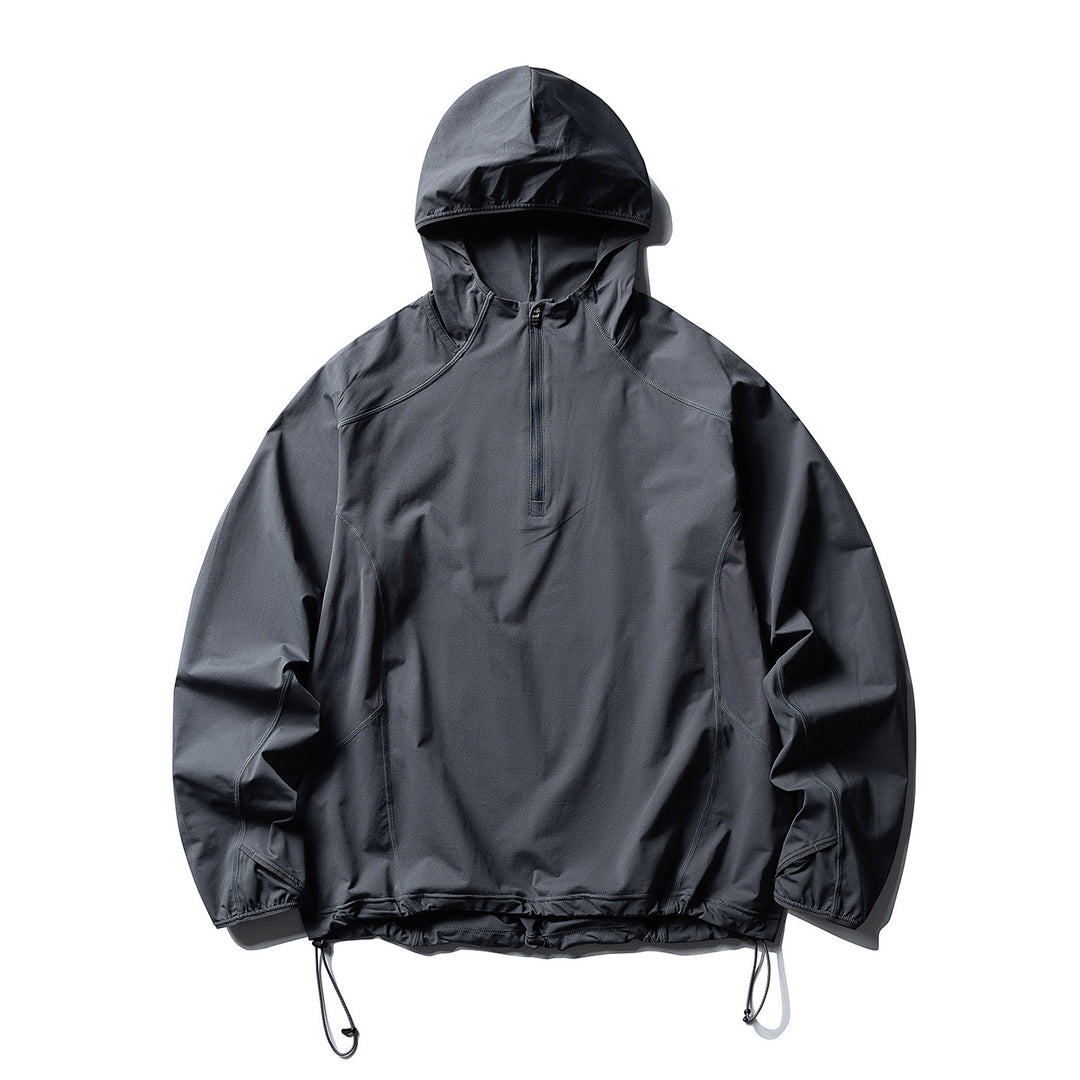 Unisex Atmungsaktiver Half-Zip-Kapuzenanorak mit Tunnelzugsaum und Flatlock‑Nähten Echoarchiv
