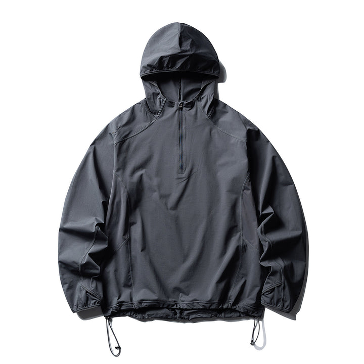 Unisex Atmungsaktiver Half-Zip-Kapuzenanorak mit Tunnelzugsaum und Flatlock‑Nähten Echoarchiv