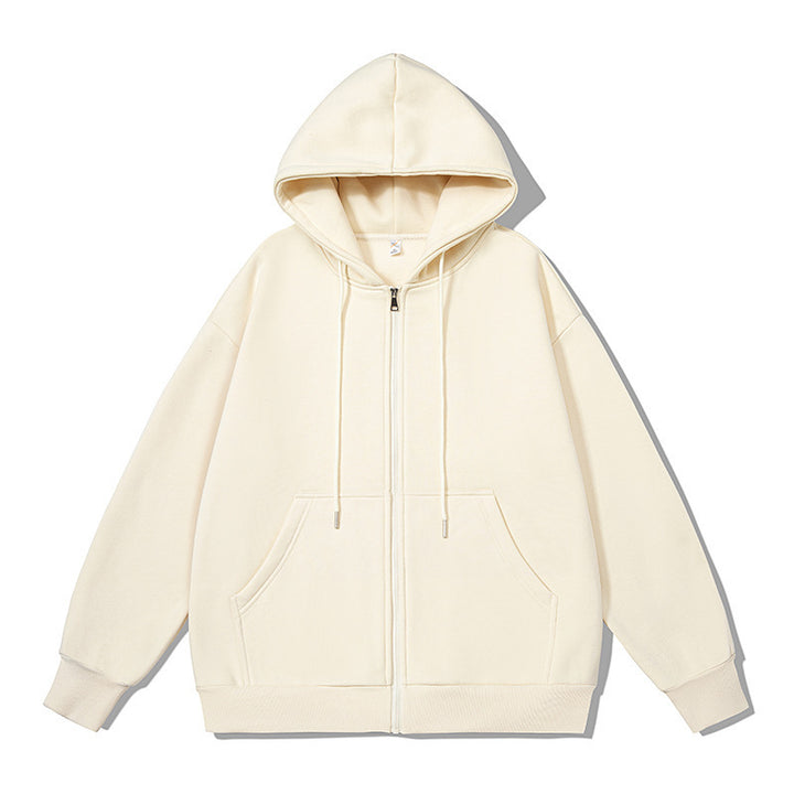 Unisex oversized Kapuzenjacke mit ausladendem Schulterschnitt, durchgehendem Reißverschluss und French-Terry Echo Archiv