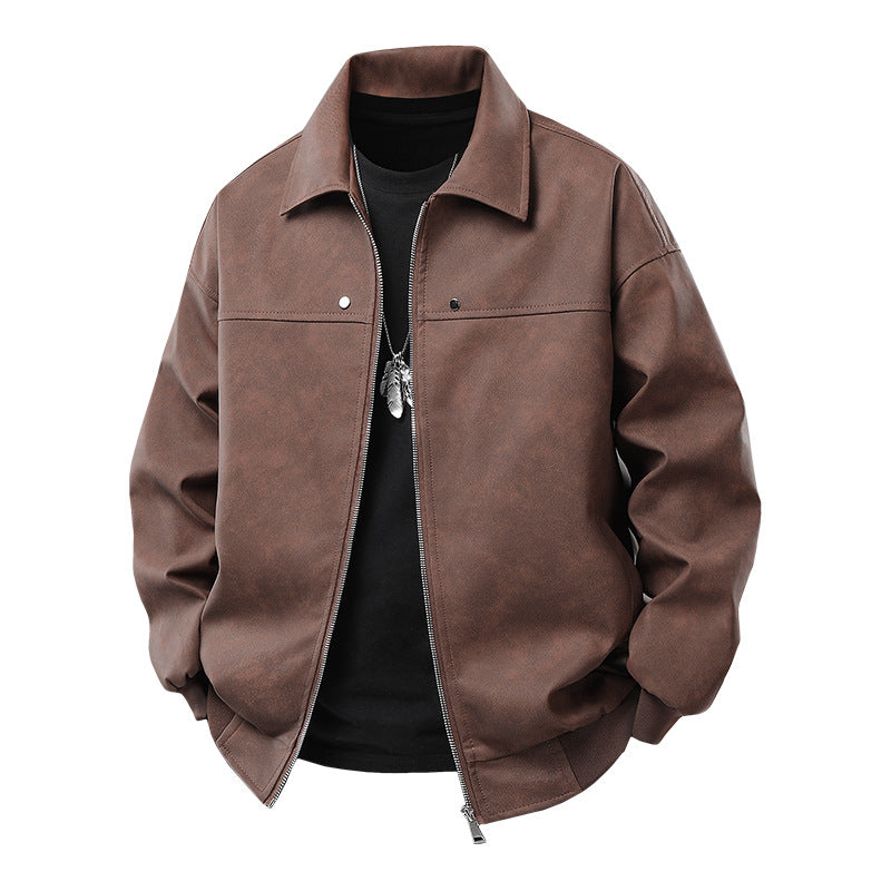 Herren lässige Kunstlederjacke mit weitem Schnitt und praktischen Reißverschlusstaschen Echoarchiv