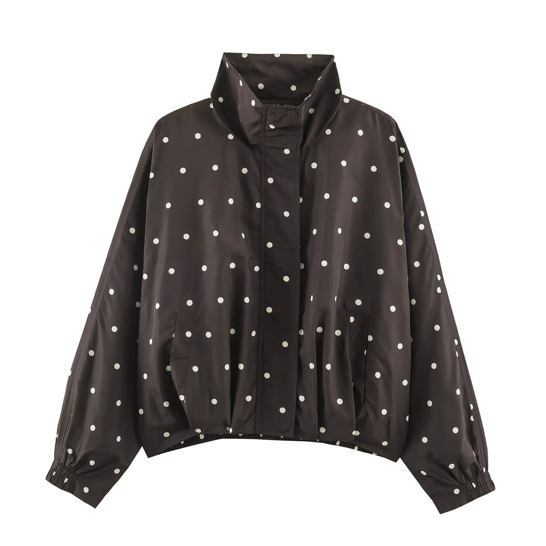 Damen Oversize-Windbreaker mit Tupfen-Print, hohem Stehkragen und elastischem Saum Echo Archiv