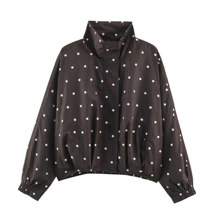 Damen Oversize-Windbreaker mit Tupfen-Print, hohem Stehkragen und elastischem Saum Echo Archiv
