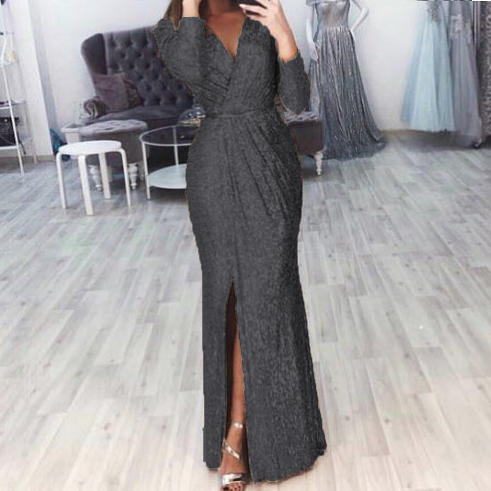 Damen Abendkleid mit Wickelfront, langem Beinschlitz und taillierter Meerjungfrauen‑Silhouette – Élara