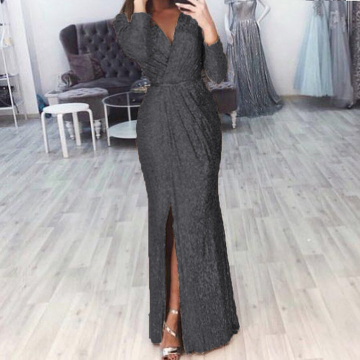 Damen Abendkleid mit Wickelfront, langem Beinschlitz und taillierter Meerjungfrauen‑Silhouette – Élara