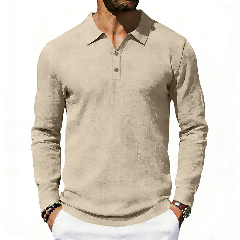 Herren nan Langarm-Poloshirt aus Leinen mit Henley-Knopfleiste und Kentkragen Echo Archiv