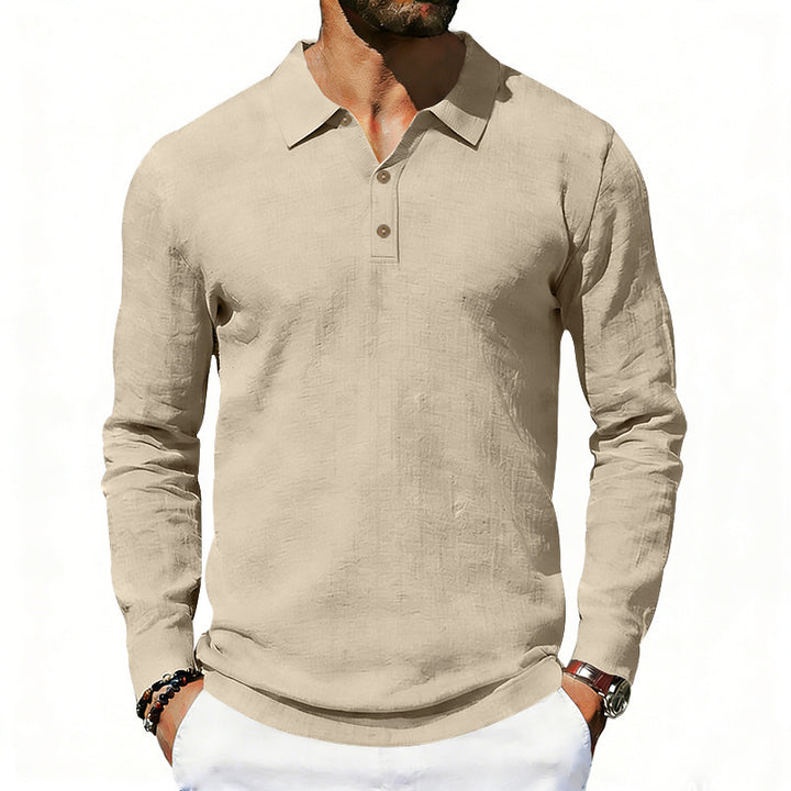 Herren nan Langarm-Poloshirt aus Leinen mit Henley-Knopfleiste und Kentkragen Echo Archiv