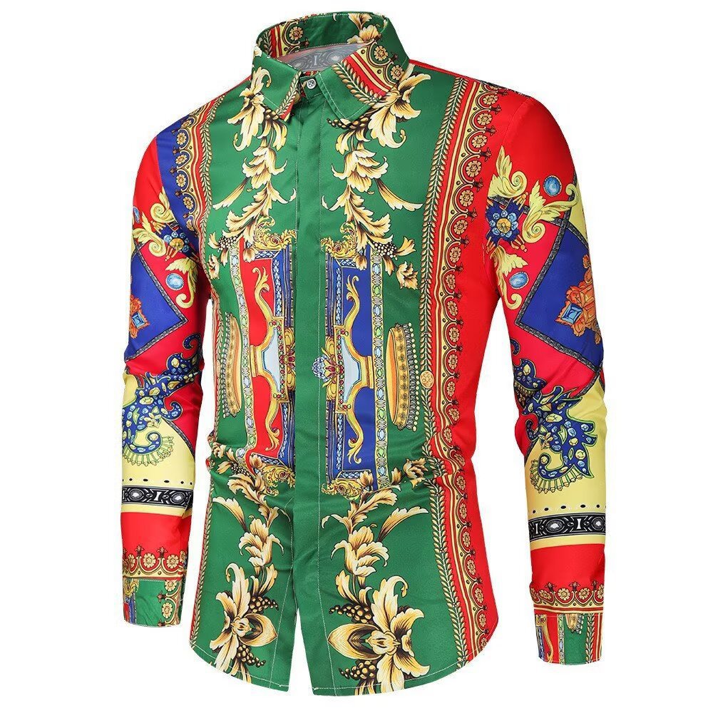 Herren Langarmhemd mit extravagantem Barockmuster und moderner Passform Echoarchiv