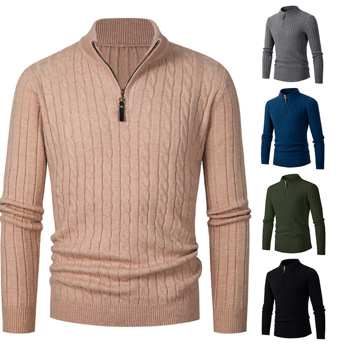 Herren Strickpullover mit modernem Reißverschluss und Zopfmuster Echoarchiv