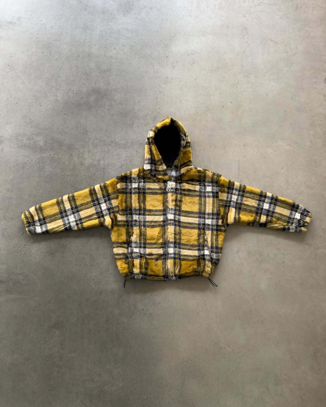 Unisex nan gefütterte Plaid-Fleece-Bomberjacke mit Kapuze Kordelzug und Reißverschlusstaschen Echo Archiv