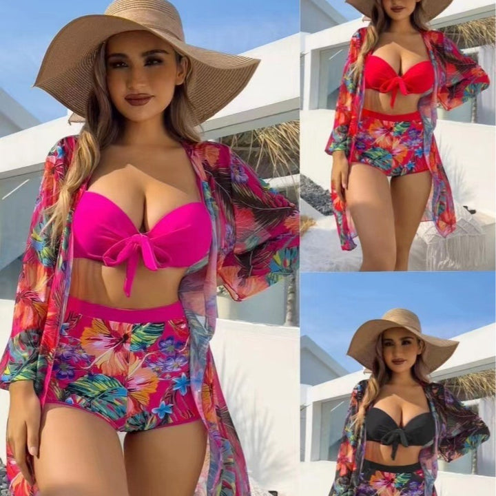Damen Hochtailliertes Bikini-Set mit floralem Design und Bändchen Echo Archiv