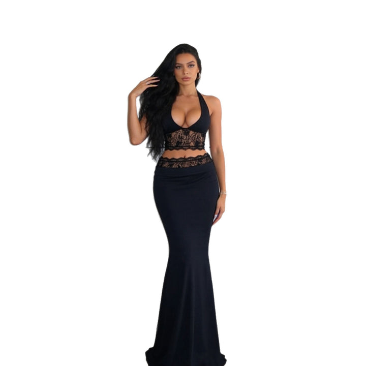 Damen Elegantes Spitzen-Crop-Top mit hochgeschnittenem Maxiröckchen Echo Archiv