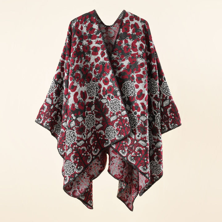 Damen Jacquard-Überwurfponcho im kastigen Kimono-Fall mit floral-animalischem Muster Echo Archiv