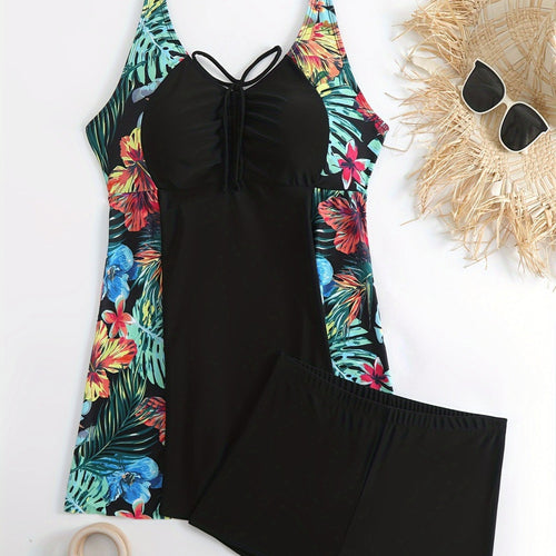 Damen Sportliches Badeanzug-Set mit floralem Seiteneinsatz Echo Archiv