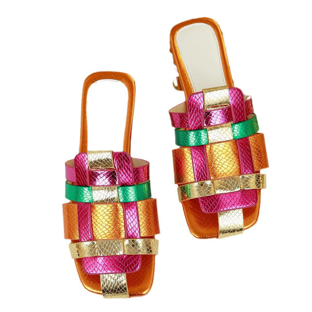 Damen nan moderne Riemen-Slipper mit geflochtenem Mehrlagen-Design und Schlangenprägung Echo Archiv