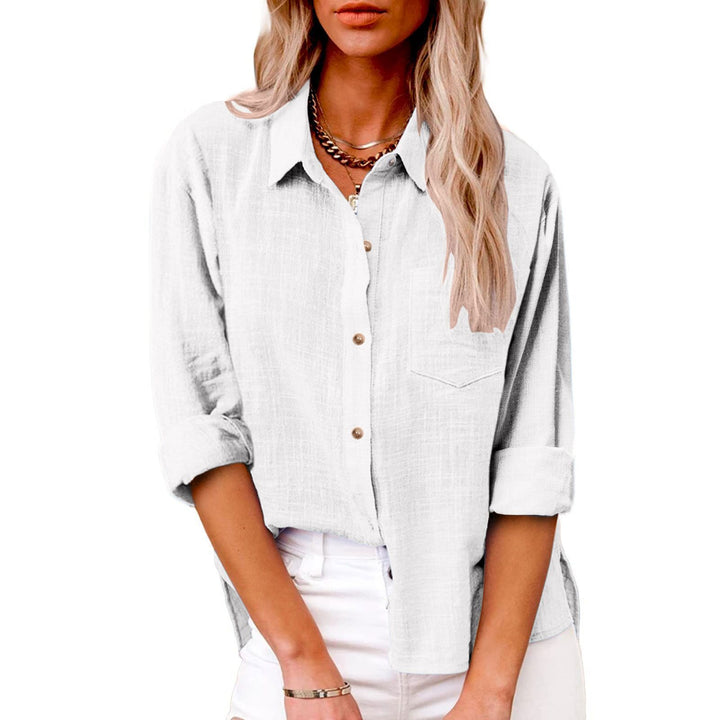 Damen nan oversized Leinen-Baumwollmix Hemdbluse mit Brusttasche und krempelbaren Ärmeln Echo Archiv