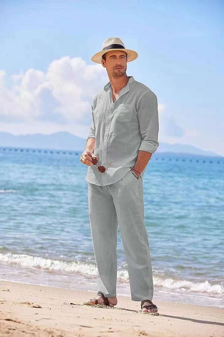 Herren elegantes Langarmhemd mit bequemer Hose Echoarchiv