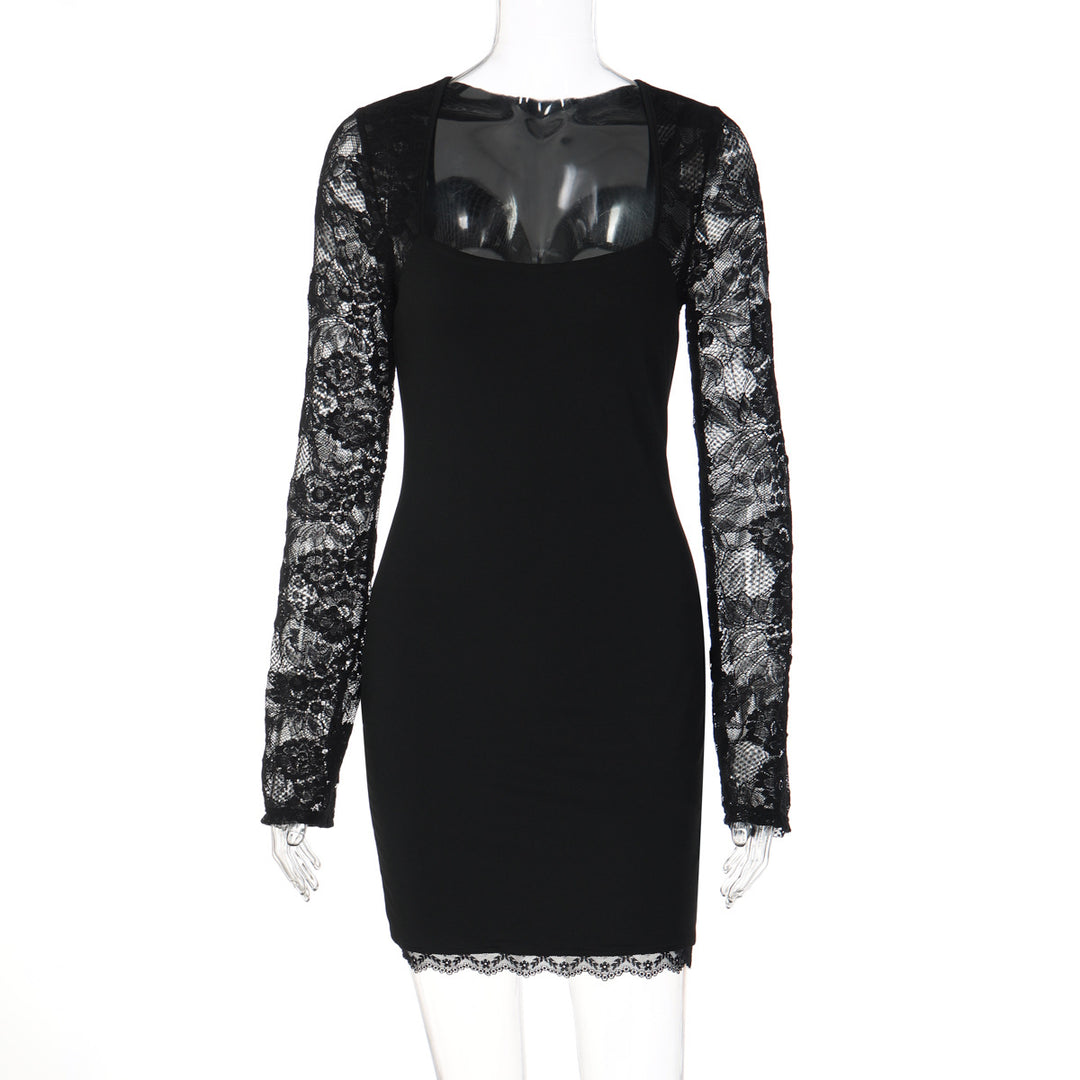 Damen Elegantes Kleid mit Spitzenärmeln und transparentem Dekolleté Echo Archiv
