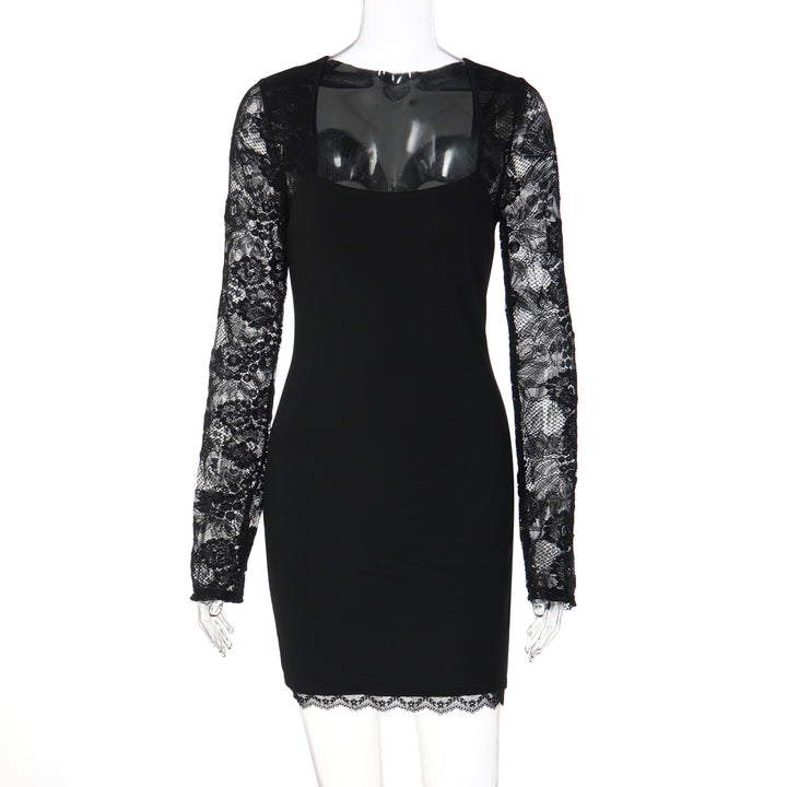Damen Elegantes Kleid mit Spitzenärmeln und transparentem Dekolleté Echo Archiv