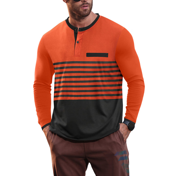 Herren nan modernes Langarm-Polo mit Henley-Blende gestreifter Brustpartie und Stehkragen Echo Archiv