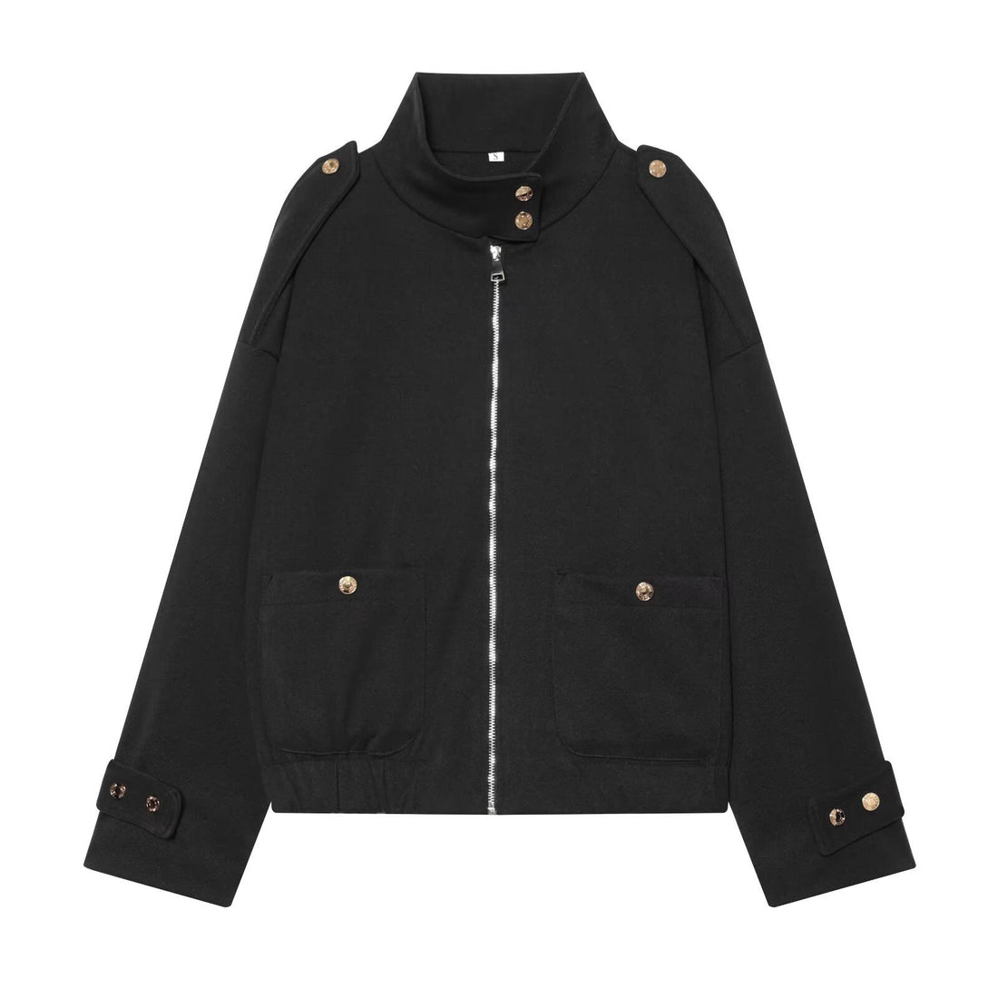 Damen Cropped Utility-Jacke mit hochgeschlossenem Kragen, Schulterklappen und aufgesetzten Pattentaschen Echoarchiv