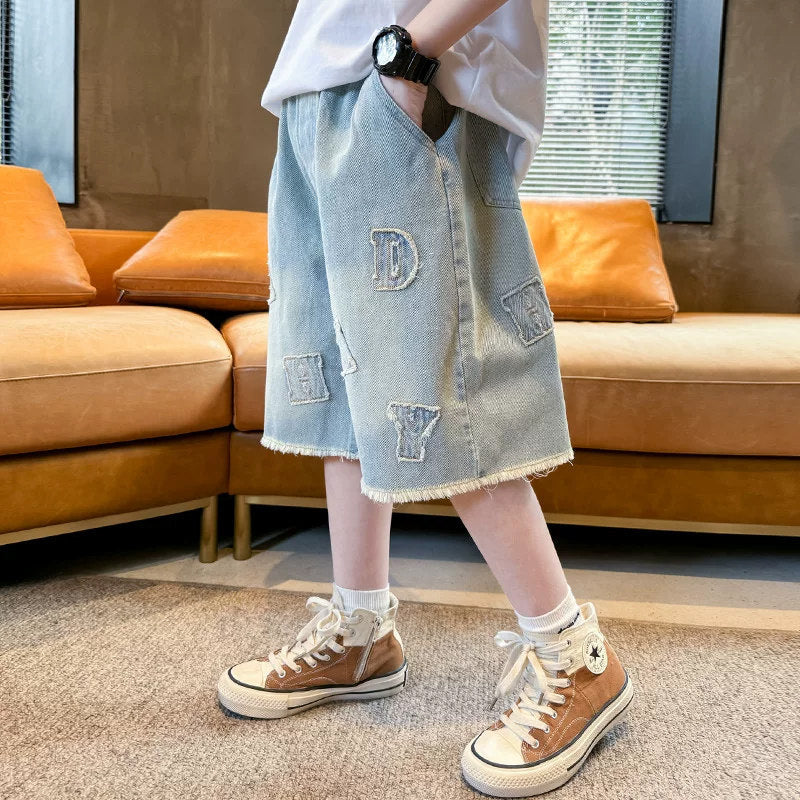 Jungen lässige Denim-Shorts mit auffälligen Applikationen Echo Archiv