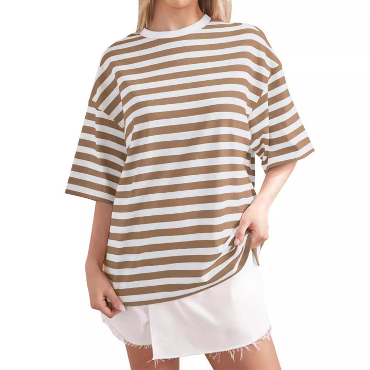 Damen Lässiges Oversized T-Shirt mit breiten Streifen Echoarchiv