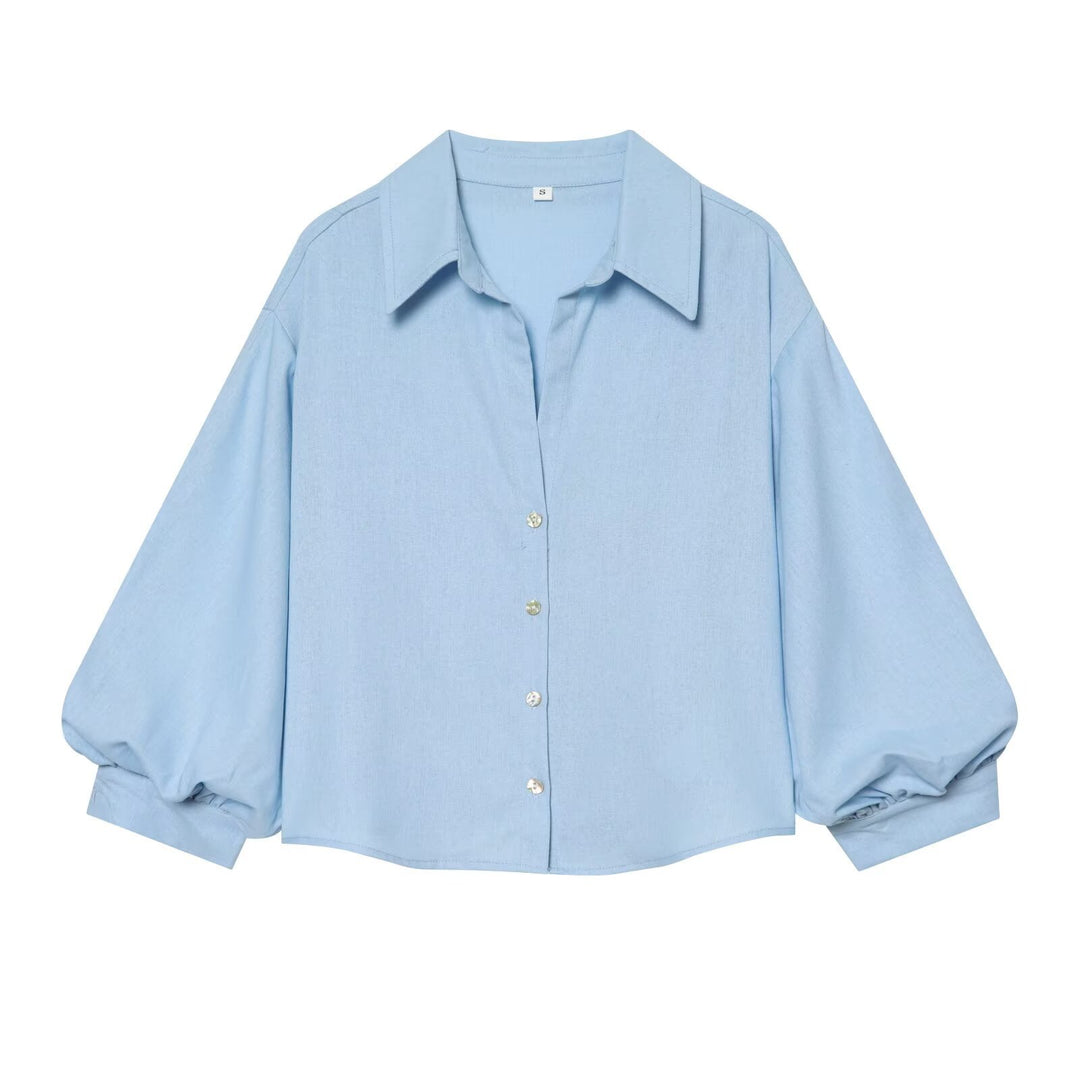 Damen weit geschnittene Oversize-Bluse mit Ballonärmeln und Hemdblusenkragen Echo Archiv