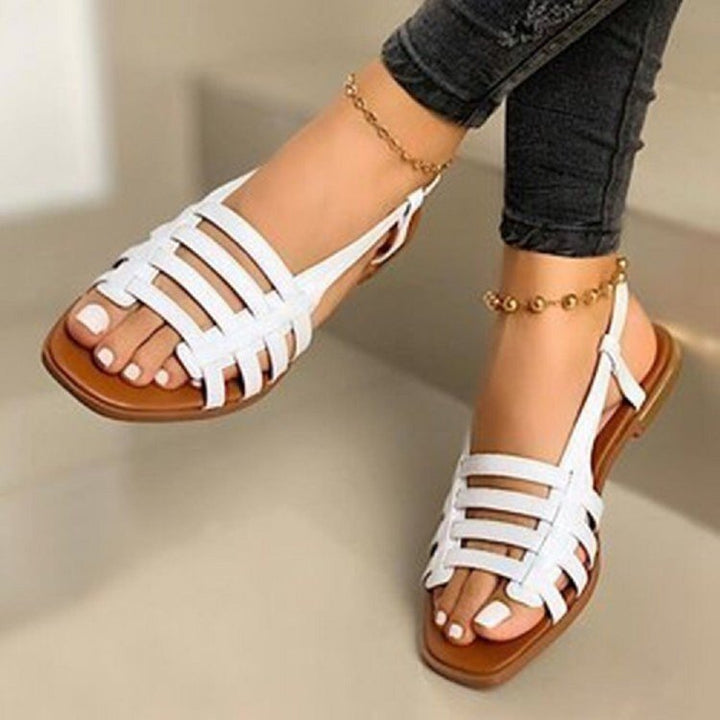 Damen Geflochtene Riemen-Sandalen mit flacher Laufsohle und offenem Zehenbereich – Sorelia